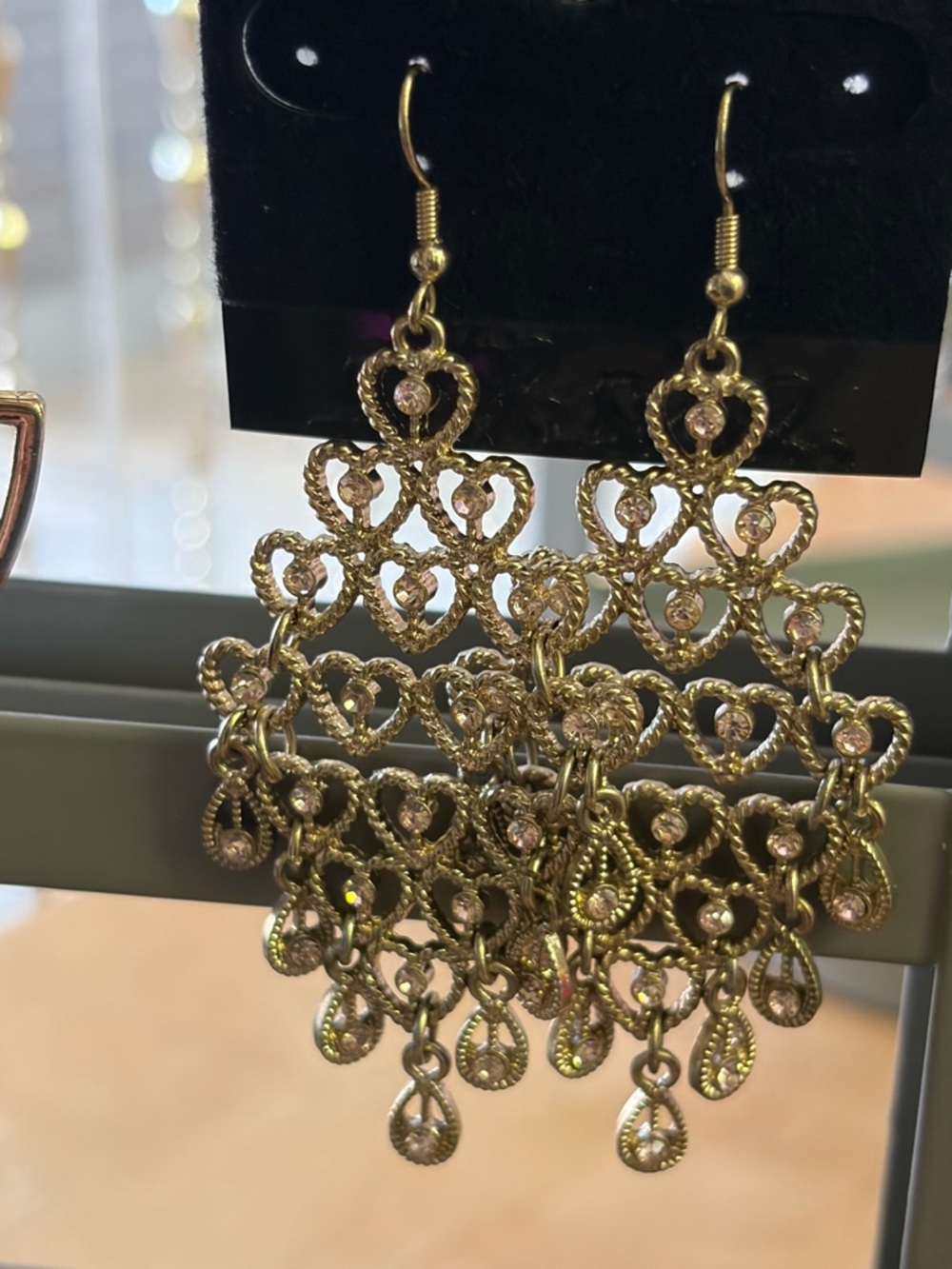 Vintage Boho Gold Heart Chandelier Earrings